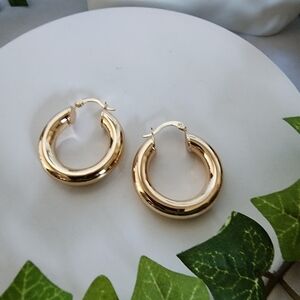 Chunky Hoop Earrings Gold Filled Tube